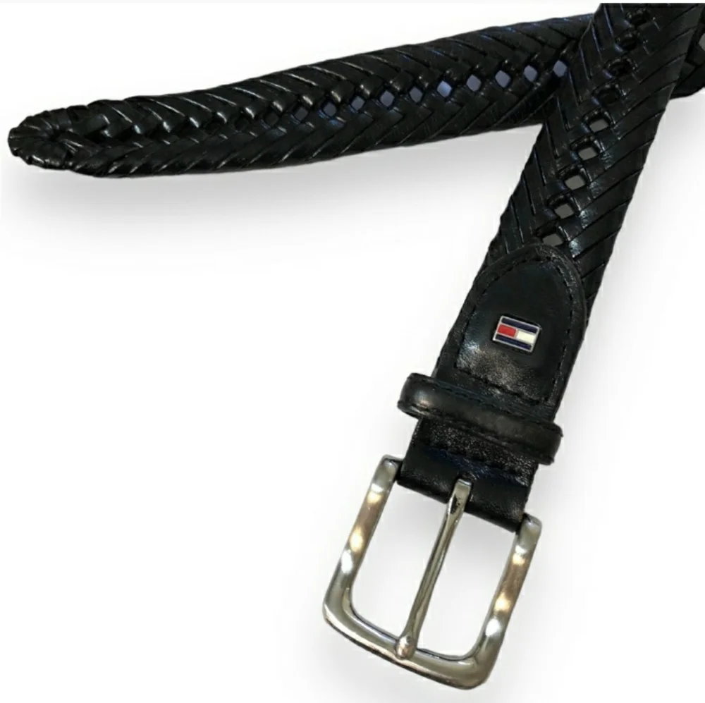 TOMMY HILFIGER Black Braided Leather Belt